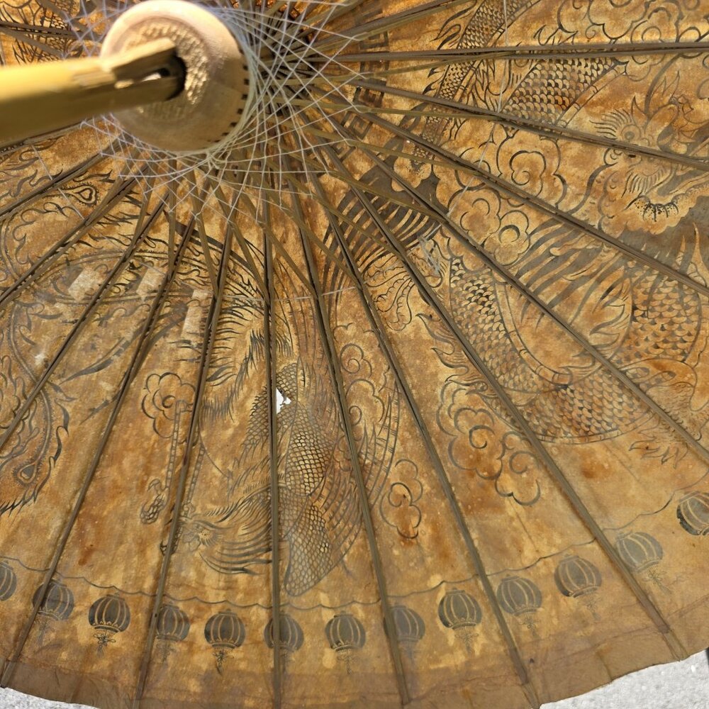 Vintage Bamboo Japanese Parasol - Paper Umbrella - RARE - MCM Handmade *Flawed - Picture 6 of 11